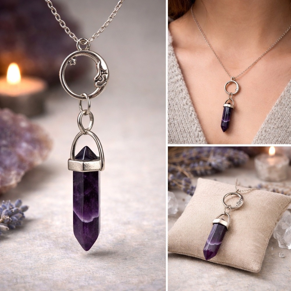 Amethyst Point Pendant Boho Witchy Crystal Necklace Jewelry